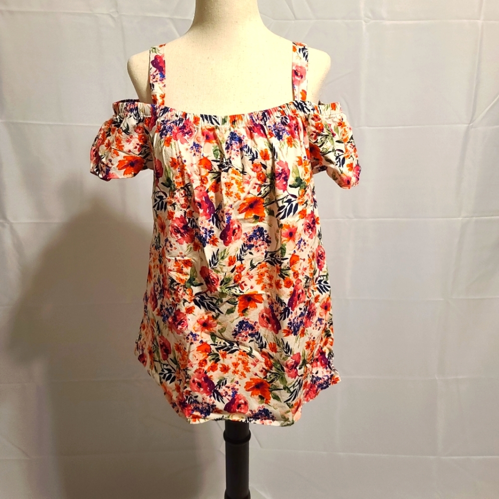 Bobeau summer flowy cold shoulder floral top Size Small